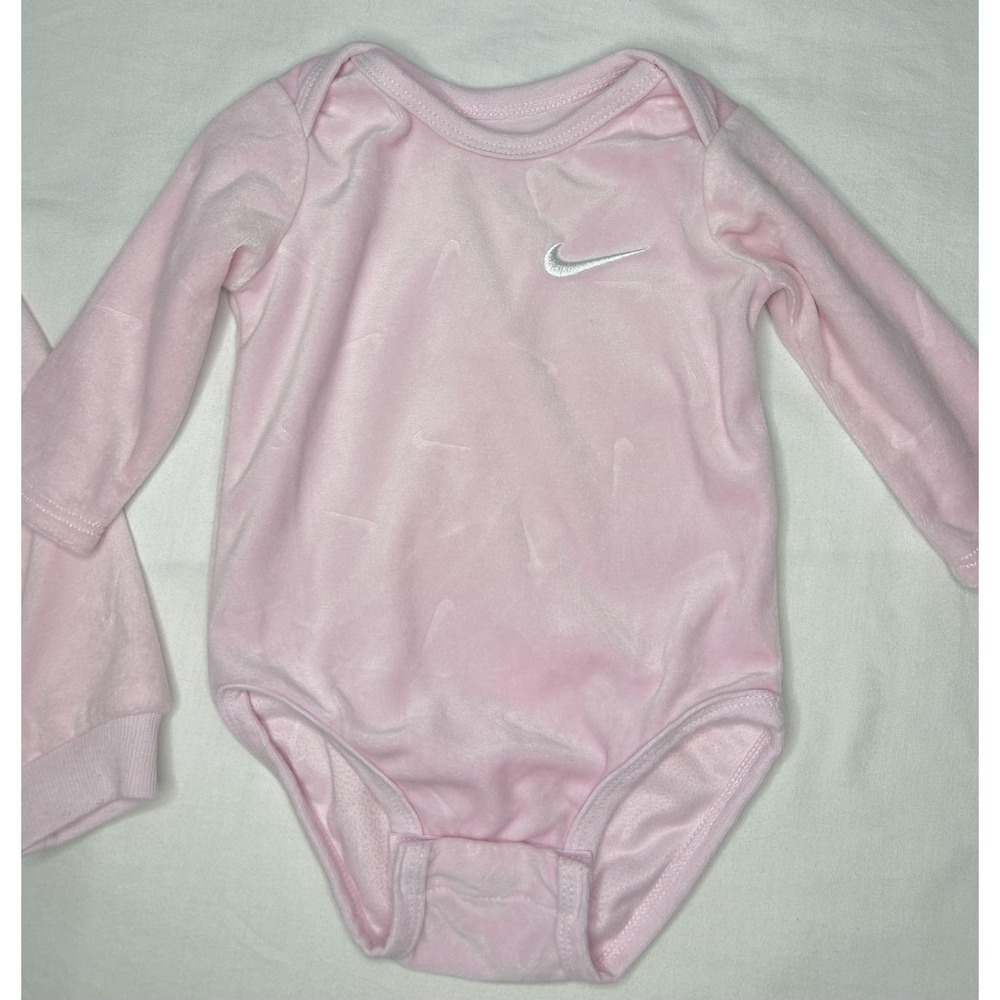 Nike Baby Bodysuit Jogger Pants Set Girls 6M Pink Velour Swoosh Logo 2 Piece - Picture 11 of 14
